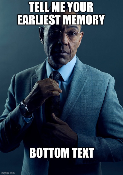 Gus Fring we are not the same | TELL ME YOUR EARLIEST MEMORY; BOTTOM TEXT | image tagged in gus fring we are not the same | made w/ Imgflip meme maker