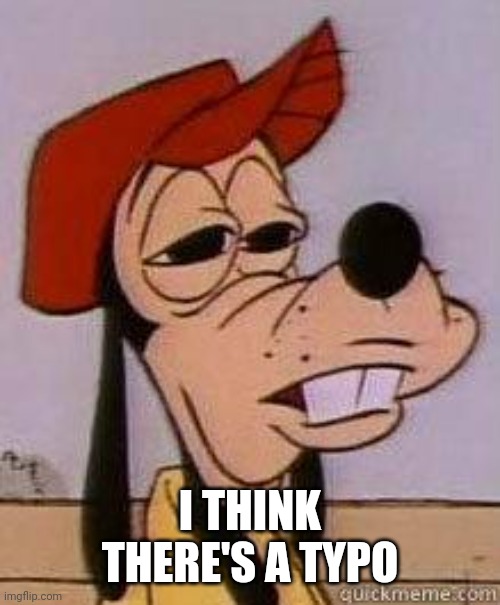 Stoned goofy | I THINK THERE'S A TYPO | image tagged in stoned goofy | made w/ Imgflip meme maker
