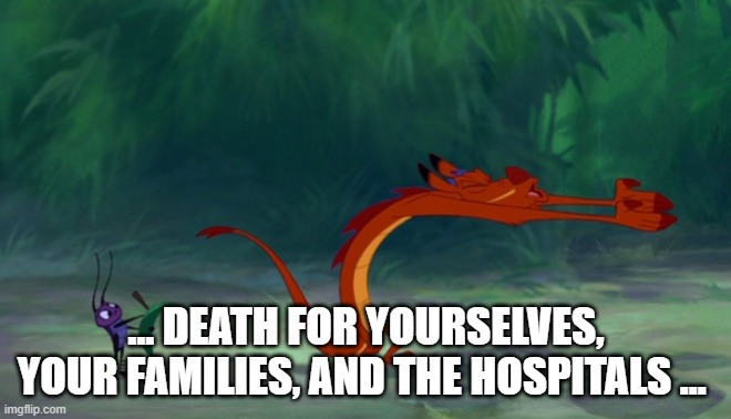 A message from the Whitehouse | ... DEATH FOR YOURSELVES, YOUR FAMILIES, AND THE HOSPITALS ... | image tagged in death,covid vaccine,christmas | made w/ Imgflip meme maker