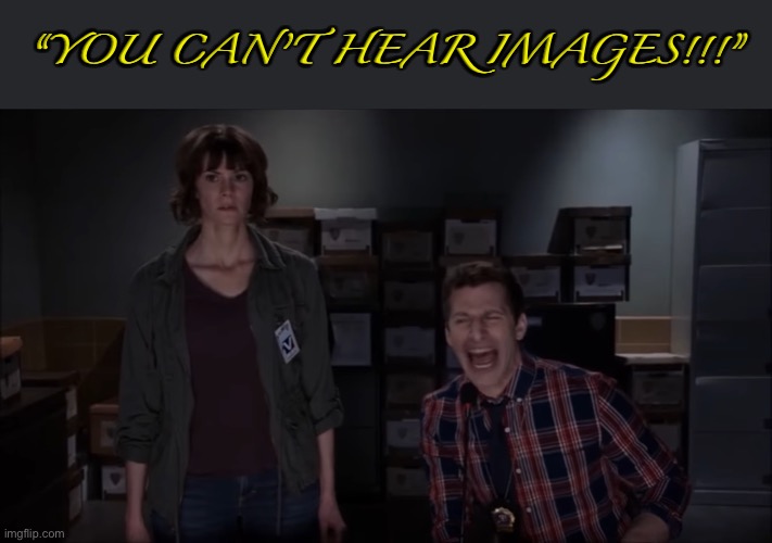 TEEEEELL ME WHY |  “YOU CAN’T HEAR IMAGES!!!” | image tagged in jake peralta,jake,peralta,tell me why,backstreet boys | made w/ Imgflip meme maker