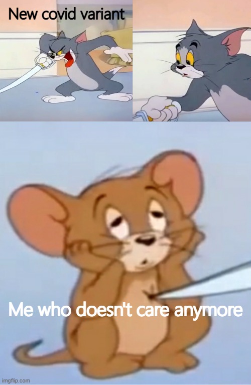 Zzzz | New covid variant; Me who doesn't care anymore | image tagged in tom and jerry,covid-19,omicron,delta | made w/ Imgflip meme maker