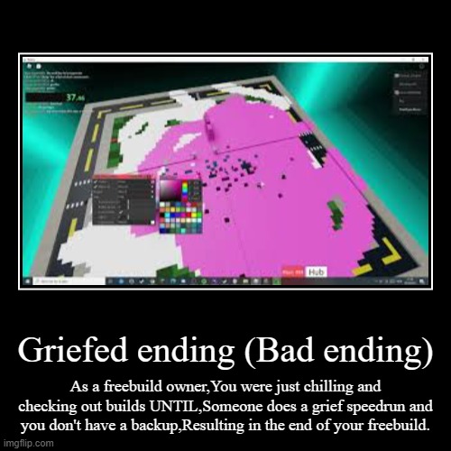 Griefed ending | image tagged in demotivationals,blockate,roblox,ending | made w/ Imgflip demotivational maker