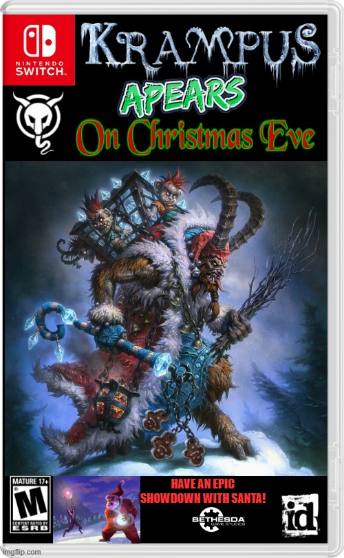 AN OPEN WORLD CHRISTMAS HORROR GAME | HAVE AN EPIC SHOWDOWN WITH SANTA! | image tagged in krampus,christmas,santa claus,nintendo switch,horror,fake switch games | made w/ Imgflip meme maker
