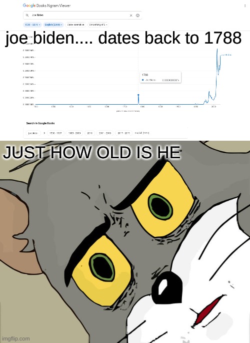 WTF | joe biden.... dates back to 1788; JUST HOW OLD IS HE | image tagged in memes,unsettled tom | made w/ Imgflip meme maker