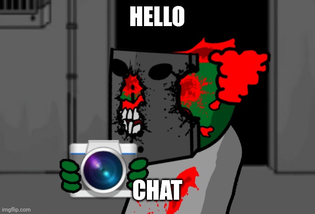 Tricky holding camera | HELLO; CHAT | image tagged in tricky holding camera | made w/ Imgflip meme maker