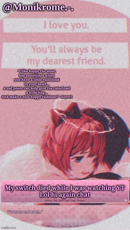 Thanks Tsuyu/Laks | My switch died while I was watching YT
Lol hi again chat | image tagged in thanks tsuyu/laks | made w/ Imgflip meme maker