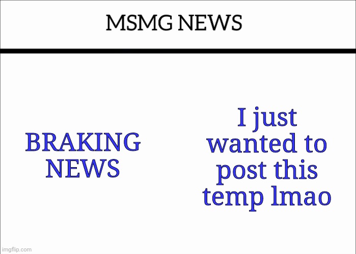 MSMG NEWS | BRAKING NEWS; I just wanted to post this temp lmao | image tagged in msmg news | made w/ Imgflip meme maker