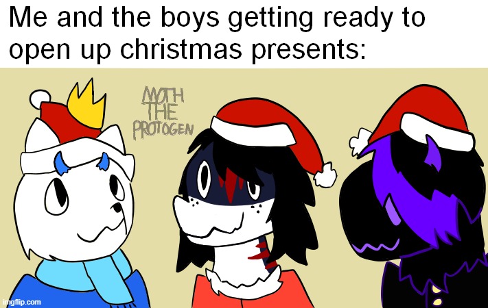 Merry early Christmas! the cat and shark are my friend's fursona's, character credit to them. Art by me. | image tagged in christmas,furry,art,me and the boys | made w/ Imgflip meme maker