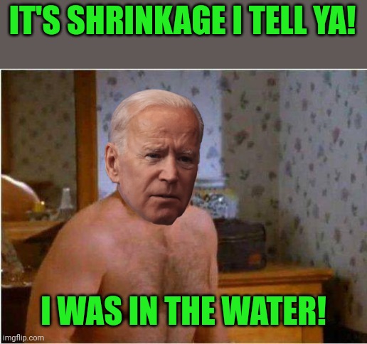 George Shrinkage | IT'S SHRINKAGE I TELL YA! I WAS IN THE WATER! | image tagged in george shrinkage | made w/ Imgflip meme maker