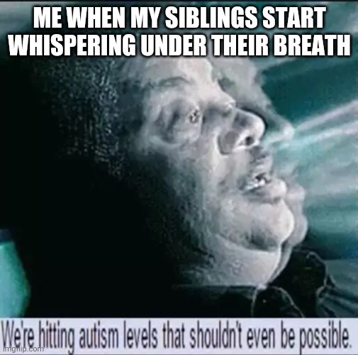 we're hitting autism levels that shouldn't even be possible | ME WHEN MY SIBLINGS START WHISPERING UNDER THEIR BREATH | image tagged in we're hitting autism levels that shouldn't even be possible | made w/ Imgflip meme maker