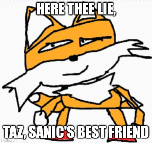 Taz the Fox | HERE THEE LIE, TAZ, SANIC'S BEST FRIEND | image tagged in sanic | made w/ Imgflip meme maker