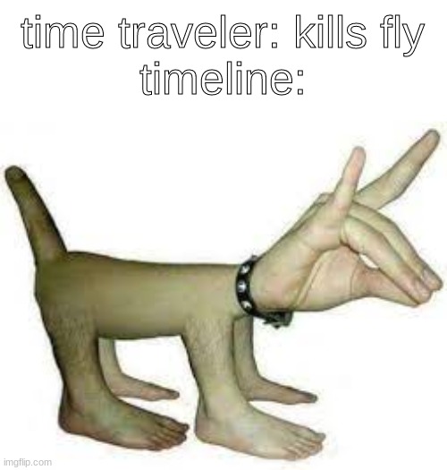 body dog | time traveler: kills fly
timeline: | image tagged in body dog | made w/ Imgflip meme maker