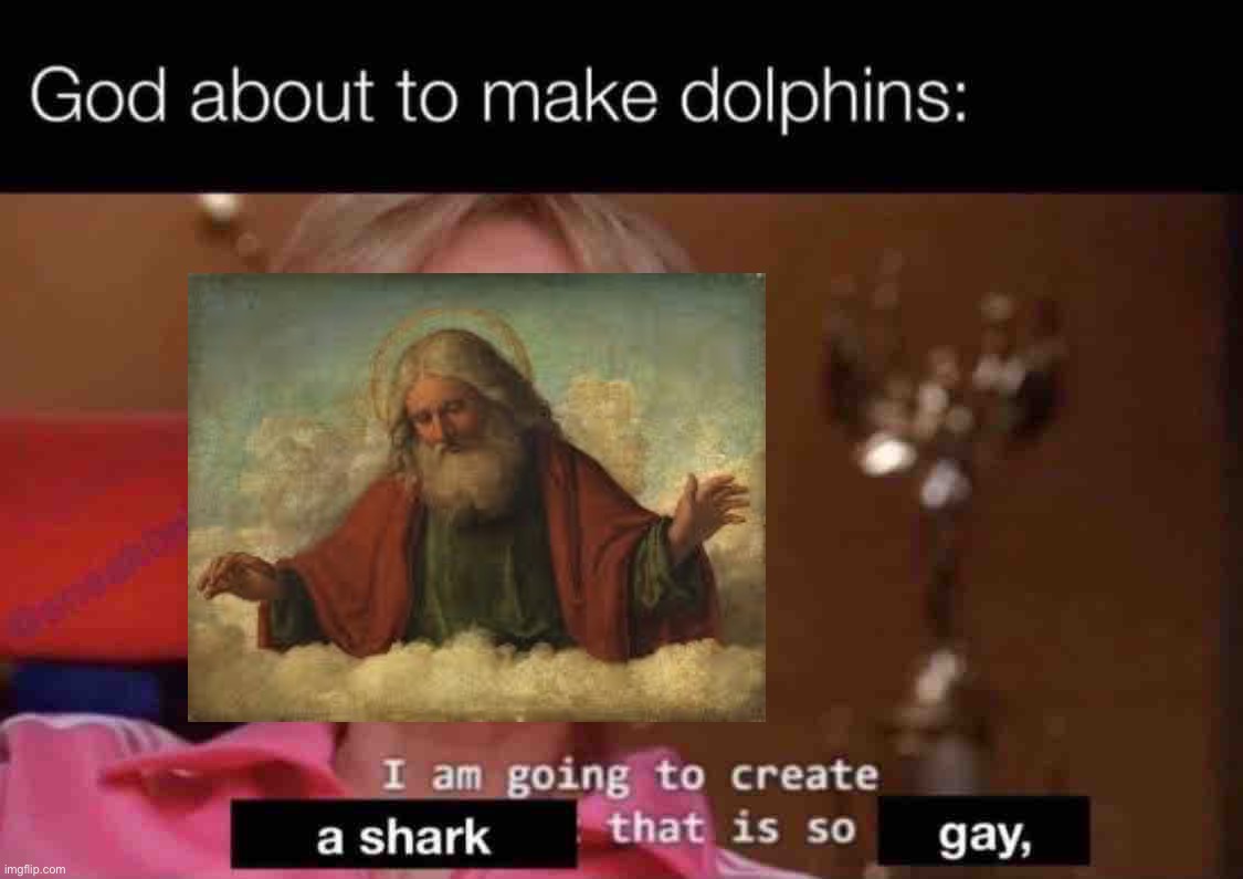God creates gay shark Blank Meme Template