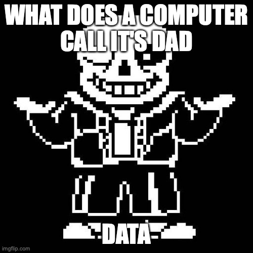 puns | WHAT DOES A COMPUTER
CALL IT'S DAD; DATA | image tagged in sans undertale | made w/ Imgflip meme maker
