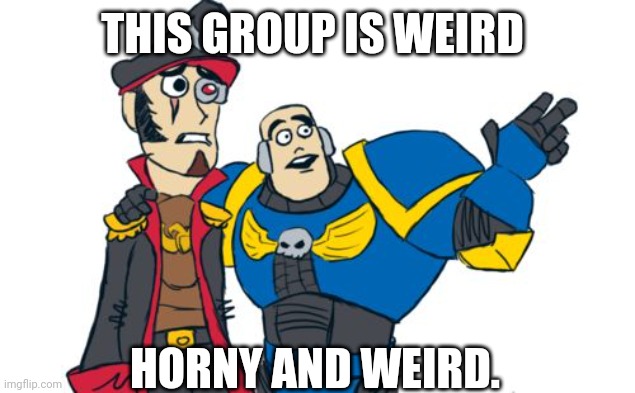 Warhammer 40k | THIS GROUP IS WEIRD; HORNY AND WEIRD. | image tagged in warhammer 40k | made w/ Imgflip meme maker