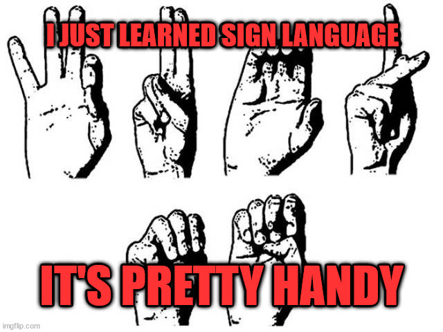 I JUST LEARNED SIGN LANGUAGE; IT'S PRETTY HANDY | image tagged in eye roll | made w/ Imgflip meme maker