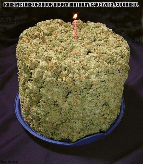 Weed Cake | RARE PICTURE OF SNOOP DOGG'S BIRTHDAY CAKE (2013, COLOURED). | image tagged in memes,weed,cook | made w/ Imgflip meme maker