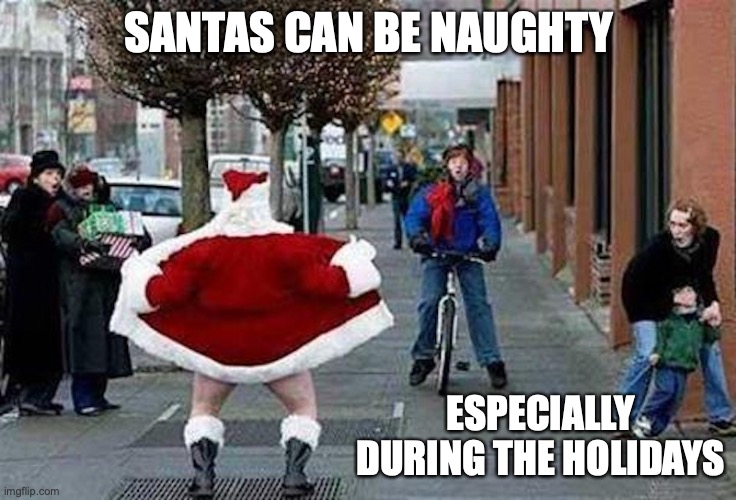 Naughty Santa |  SANTAS CAN BE NAUGHTY; ESPECIALLY DURING THE HOLIDAYS | image tagged in funny,santa,naughty,memes | made w/ Imgflip meme maker