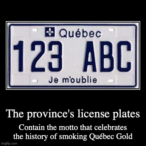 Quebec Licence Plates | image tagged in funny,demotivationals,canada,car plates | made w/ Imgflip demotivational maker