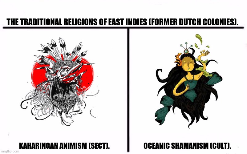 Who Would Win Blank | THE TRADITIONAL RELIGIONS OF EAST INDIES (FORMER DUTCH COLONIES). KAHARINGAN ANIMISM (SECT).                         OCEANIC SHAMANISM (CULT). | image tagged in memes,dutch,indian | made w/ Imgflip meme maker