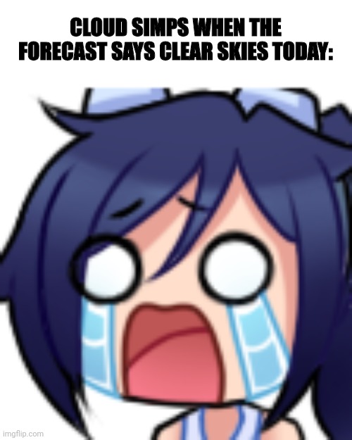 Scarlet cry | CLOUD SIMPS WHEN THE FORECAST SAYS CLEAR SKIES TODAY: | image tagged in scarlet cry | made w/ Imgflip meme maker