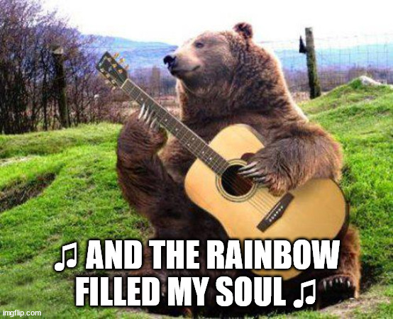 bear with guitar  | ♫ AND THE RAINBOW FILLED MY SOUL ♫ | image tagged in bear with guitar | made w/ Imgflip meme maker