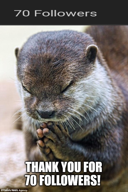 Thank you Lord Otter | THANK YOU FOR 70 FOLLOWERS! | image tagged in thank you lord otter,followers | made w/ Imgflip meme maker