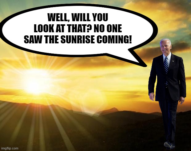 Joe doesn't plan anything past his next ice cream and nappy. | WELL, WILL YOU LOOK AT THAT? NO ONE SAW THE SUNRISE COMING! | image tagged in sunrise,biden,ice cream | made w/ Imgflip meme maker