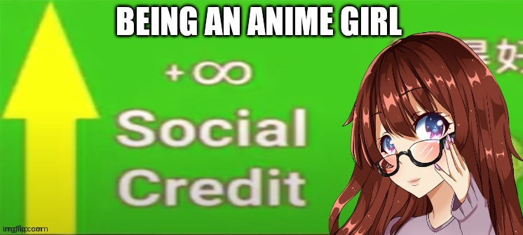 Anime social credit | BEING AN ANIME GIRL | image tagged in social credit,anime girl,anime | made w/ Imgflip meme maker