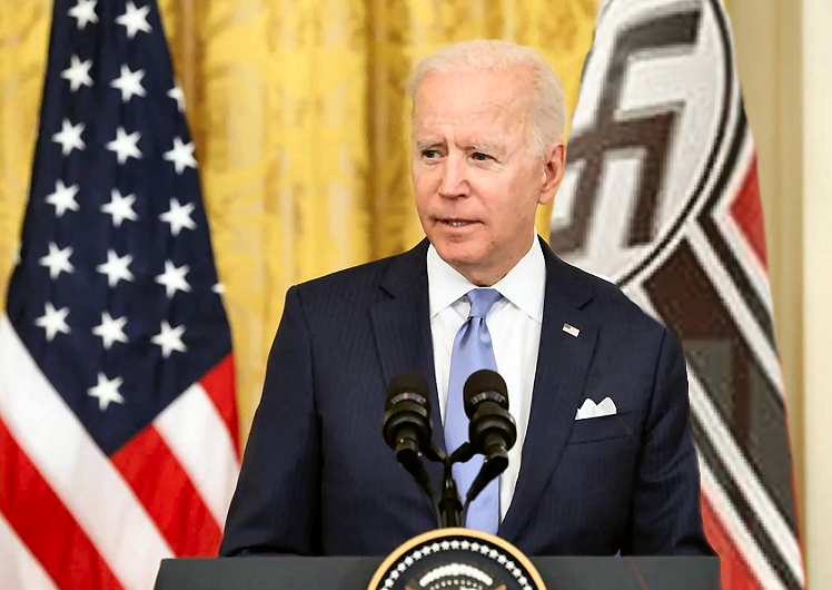 High Quality Joe Biden with US and Nazi German Flag Blank Meme Template