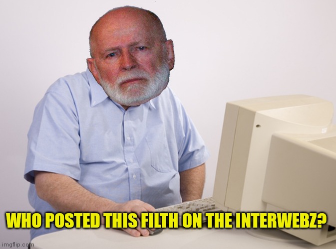 old man at computer | WHO POSTED THIS FILTH ON THE INTERWEBZ? | image tagged in old man at computer | made w/ Imgflip meme maker