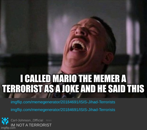 I CALLED MARIO THE MEMER A TERRORIST AS A JOKE AND HE SAID THIS | image tagged in spider man boss | made w/ Imgflip meme maker