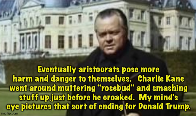 Orson Welles Castle | Eventually aristocrats pose more harm and danger to themselves.   Charlie Kane went around muttering "rosebud" and smashing stuff up just be | image tagged in orson welles castle | made w/ Imgflip meme maker