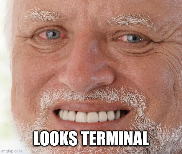 Hide the Pain Harold | LOOKS TERMINAL | image tagged in hide the pain harold | made w/ Imgflip meme maker