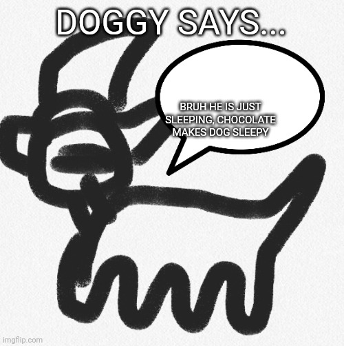 Doggy says... | DOGGY SAYS... BRUH HE IS JUST SLEEPING, CHOCOLATE MAKES DOG SLEEPY | image tagged in doggy says | made w/ Imgflip meme maker