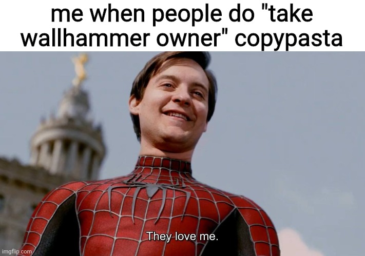 They Love Me | me when people do "take wallhammer owner" copypasta | image tagged in they love me | made w/ Imgflip meme maker