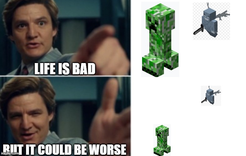 Baby creeper and vex... | LIFE IS BAD; BUT IT COULD BE WORSE | image tagged in life is good but it could be better | made w/ Imgflip meme maker