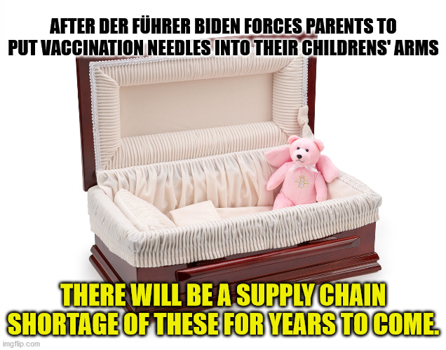 AFTER DER FÜHRER BIDEN FORCES PARENTS TO PUT VACCINATION NEEDLES INTO THEIR CHILDRENS' ARMS THERE WILL BE A SUPPLY CHAIN SHORTAGE OF THESE F | made w/ Imgflip meme maker