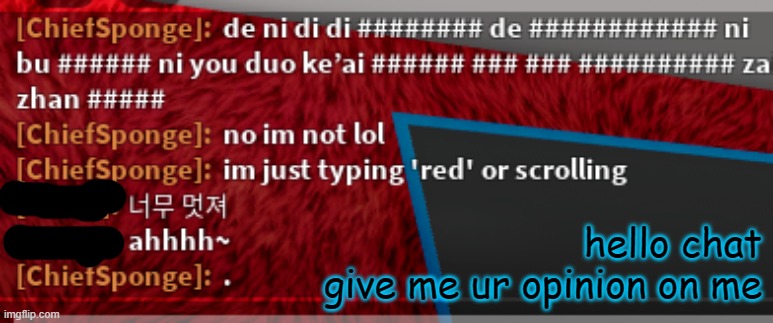 hello chat
give me ur opinion on me | made w/ Imgflip meme maker
