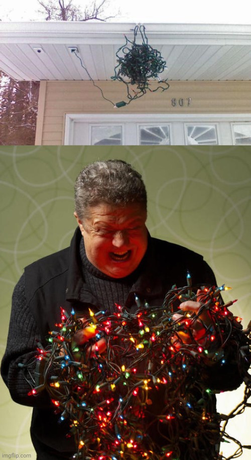Christmas lights decoration fail | image tagged in tangled christmas lights,christmas lights,design fails,you had one job,memes,christmas | made w/ Imgflip meme maker