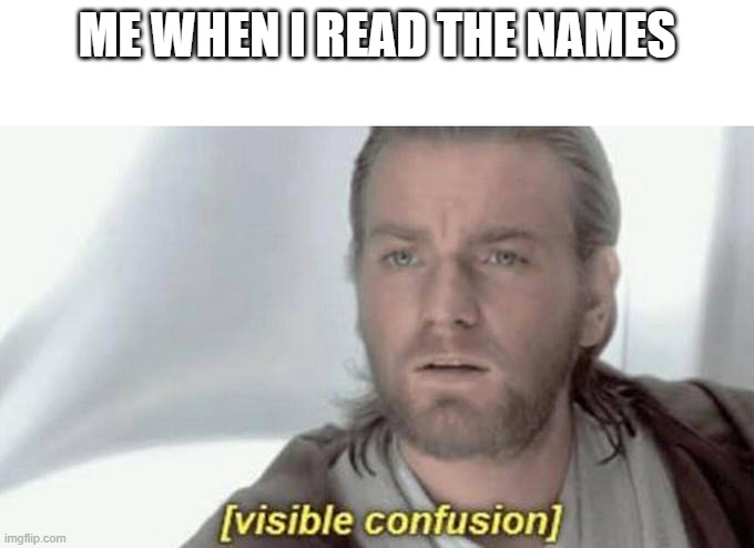 [visual confusion] | ME WHEN I READ THE NAMES | image tagged in visual confusion | made w/ Imgflip meme maker