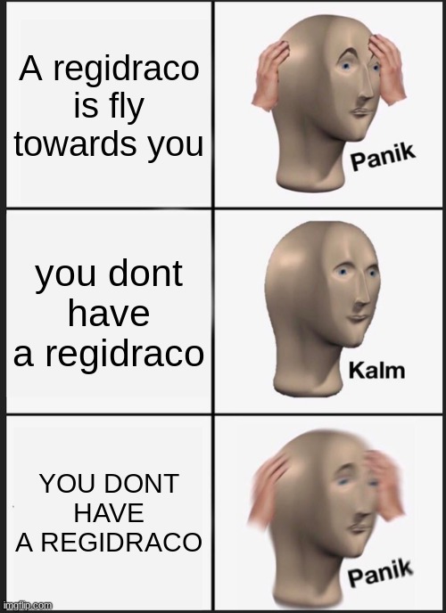 Panik Kalm Panik | A regidraco is fly towards you; you dont have a regidraco; YOU DONT HAVE A REGIDRACO | image tagged in memes,panik kalm panik | made w/ Imgflip meme maker