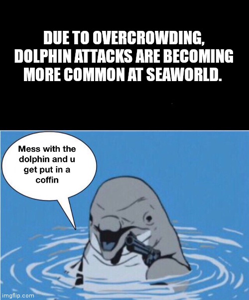 Dolphin problems | DUE TO OVERCROWDING, DOLPHIN ATTACKS ARE BECOMING MORE COMMON AT SEAWORLD. | image tagged in dolphin,problems,seaworld,get the gun | made w/ Imgflip meme maker