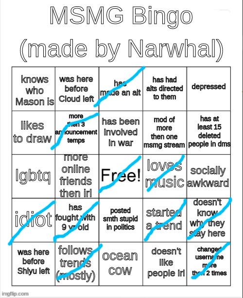 msmg bingo | image tagged in msmg bingo | made w/ Imgflip meme maker