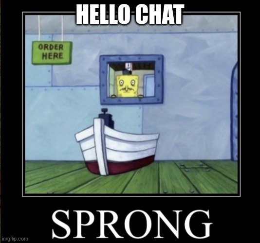 Sprong | HELLO CHAT | image tagged in sprong | made w/ Imgflip meme maker