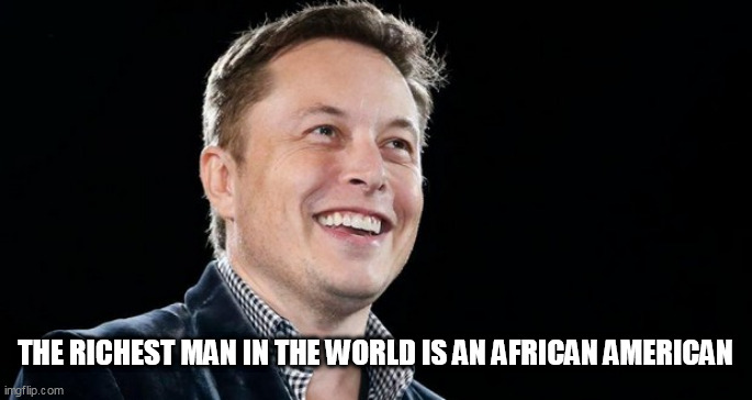 E Lon | THE RICHEST MAN IN THE WORLD IS AN AFRICAN AMERICAN | image tagged in e lon | made w/ Imgflip meme maker