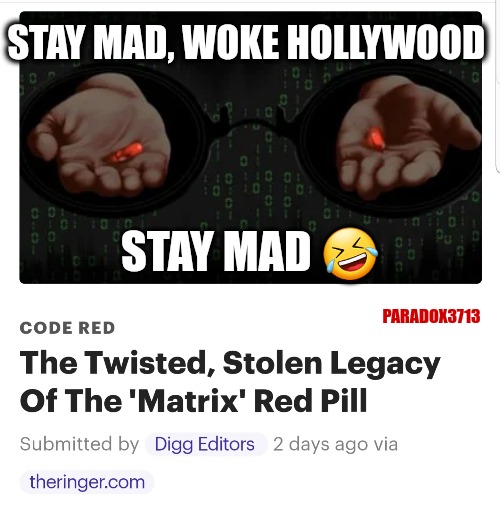 The Cope and the 'L' burns deep for the Woke Left | STAY MAD, WOKE HOLLYWOOD; STAY MAD 🤣; PARADOX3713 | image tagged in memes,politics,triggered liberal,woke,red pill,the matrix | made w/ Imgflip meme maker