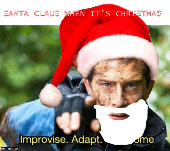 Santa Grylls | SANTA CLAUS WHEN IT'S CHRISTMAS | image tagged in santa grylls | made w/ Imgflip meme maker