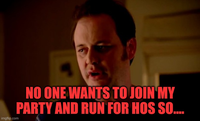 Jake from state farm | NO ONE WANTS TO JOIN MY PARTY AND RUN FOR HOS SO.... | image tagged in jake from state farm | made w/ Imgflip meme maker