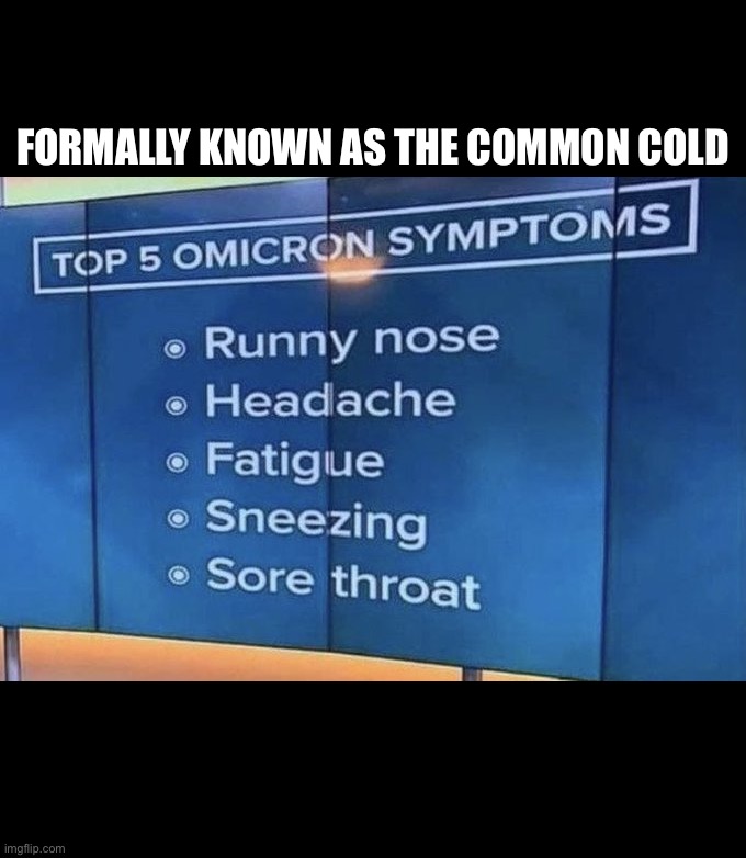 FORMALLY KNOWN AS THE COMMON COLD | image tagged in omicron,covid vaccine,covid-19,memes,new world order,politics | made w/ Imgflip meme maker